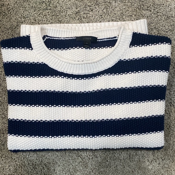 J. Crew Navy White Stripe Knit Crew Neck Long Sleeve Sweater M - Picture 6 of 10